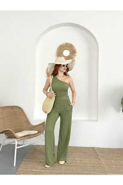 Özman Butik One Shoulder Seersucker Fabric Set