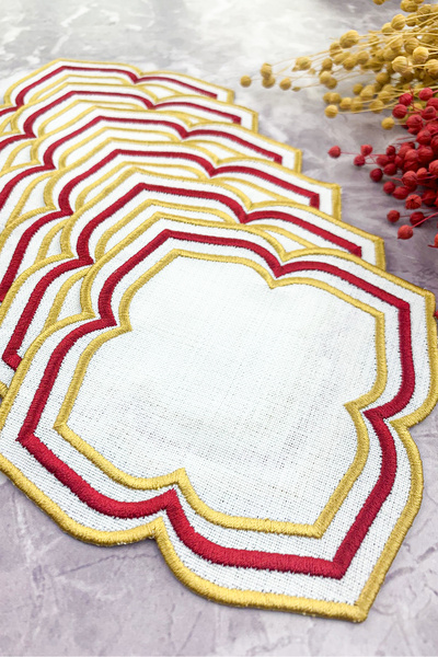 WEARE2 Burgundy Gold Colored Moonrise Embroidered 6-Piece Cocktail Napkin