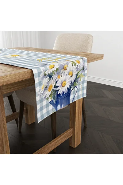 Evmila Summer and Spring Themed Daisy Patterned Velvet Runner