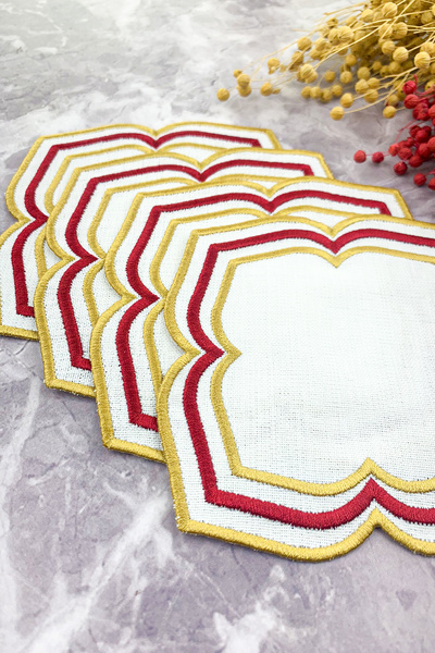 WEARE2 Burgundy Gold Colored Moonrise Embroidered 4-Piece Cocktail Napkin