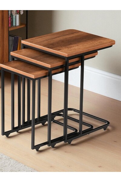 ModernEvveOfis Tekerlekli C 3’lü Zigon Sehpa –Barok, Metal İskelet