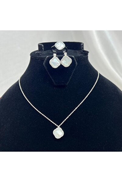 Victoria Van Cleef Yonca Beyaz Taşlı Kadın 3'lü Seti 925 Ayar Gümüş Radyumlu ...