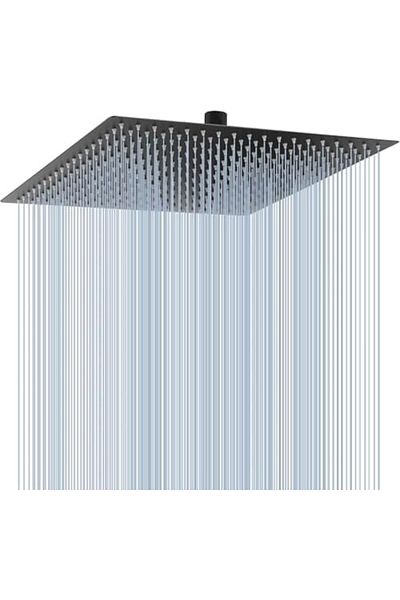 fitto Full Metal Rainfall Showerhead by - High-Flow Square Showerhead (41 cm, Black)