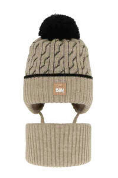 fantasialand Winter Set for Boys, Hat and Scarf Brown Pikolo