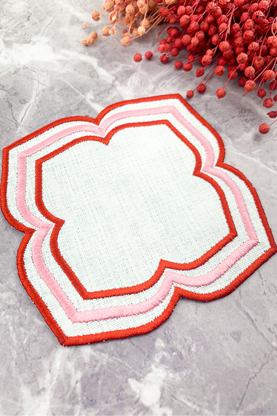 WEARE2 Red Pink Colored Moonrise Embroidered Cocktail Napkin