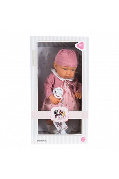 Moni Baby girl doll 41cm Pink with dress, hat, bolero and pacifier