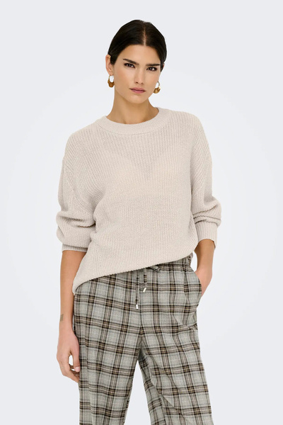 ONLY Women's Onlmılouz Crew Neck Knitted Sweater 15361110 Ecru