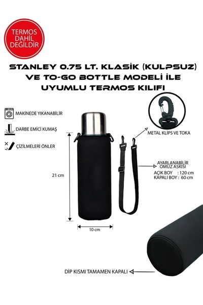 Safir Kamp Stanleye Klasik (Kulpsuz) 0.75 Lt. ile Uyumlu Omuz Askılı Termos Kılıfı