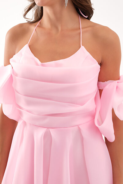 Lafaba Women's Powder Chest Draped Organza Evening Dress