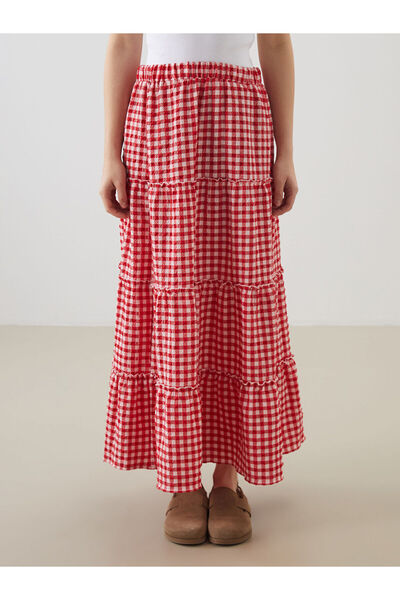 LC Waikiki Plaid Folded Skirt with Elastic Waist