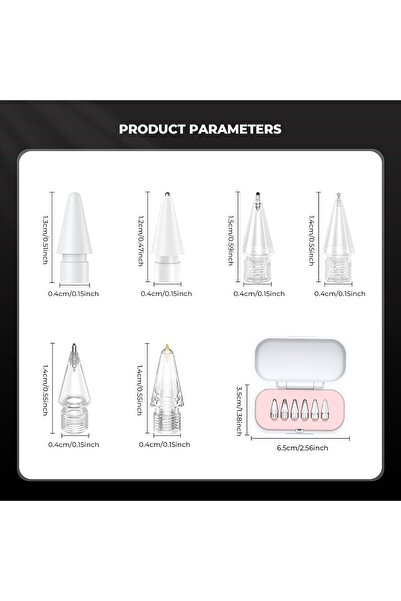 RADOON Apple Pencil 1.Nesil /2.Nesil/Pencil Pro/Usb-c İpad Pro/Mini/Air Model Uyumlu 6 lı Yedek Uç ve Çanta