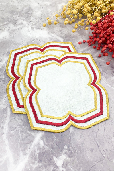 WEARE2 Burgundy Gold Colored Moonrise Embroidered 2-Piece Cocktail Napkin
