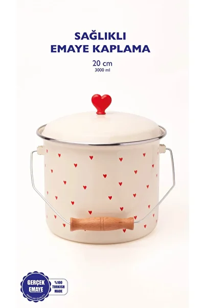 EMAYlab Red Heart Patterned Enamel Yogurt/Granule Baker (20cm-3 Liter-Compatible with All Cookers)