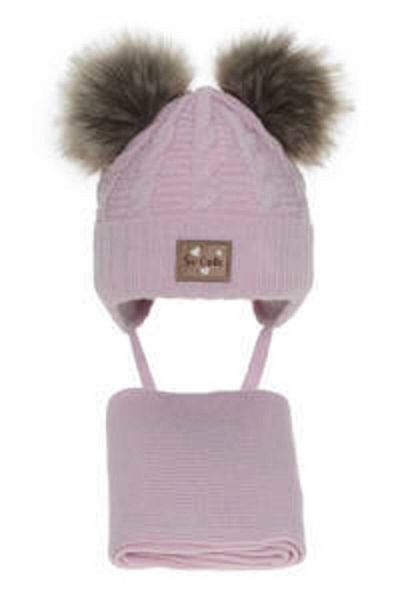 fantasialand Winter set for girls: purple hat and scarf with 2 pom-poms Klarita