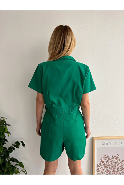 Zerenyus High Waist Pocket Gabardine Jumpsuit Green