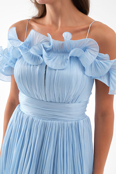 Lafaba Kadın Bebe Mavi Yaka Detay Midi Abiye Elbise