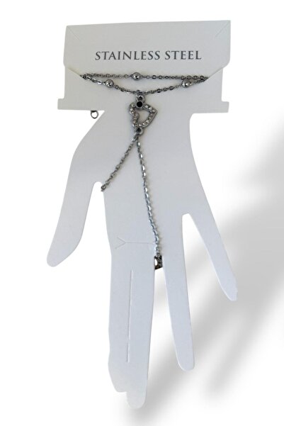 TAKIŞTIR Silver Color Heart Figured Stone Detailed Steel Shahmeran