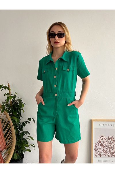 Zerenyus High Waist Pocket Gabardine Jumpsuit Green