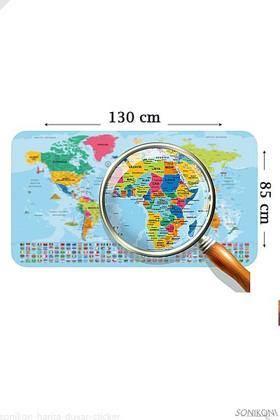 SONİKON LİNE Turkish World and Turkey Map Country Flag Young Room Wall Sticker, Set of 2, Decorative, 3882Ba