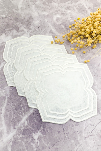 WEARE2 White Colored Moonrise Embroidered 4-Piece Cocktail Napkin