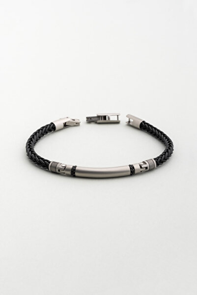 So CHIC... Siyah Vegan Deri Çelik Erkek Bileklik