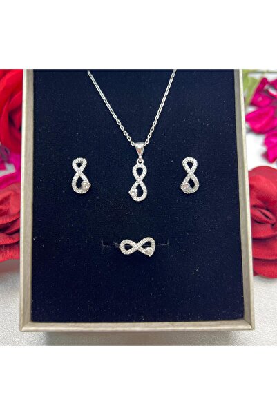 Victoria Kalp Sonsuzluk Kadın 3'lü Set 925 Ayar Gümüş Zirkon Rodyumlu Taşlı