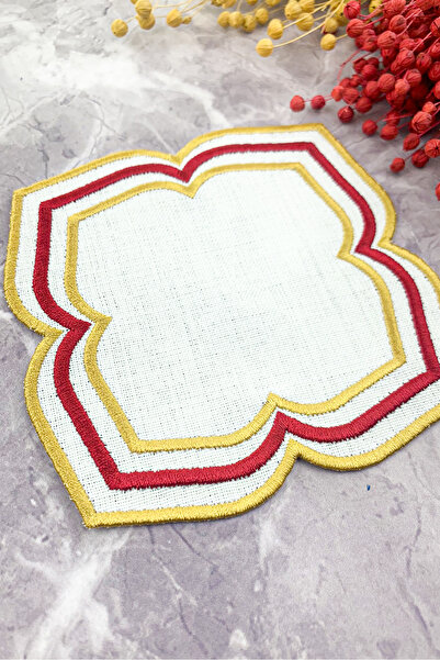 WEARE2 Burgundy Gold Colored Moonrise Embroidered Cocktail Napkin