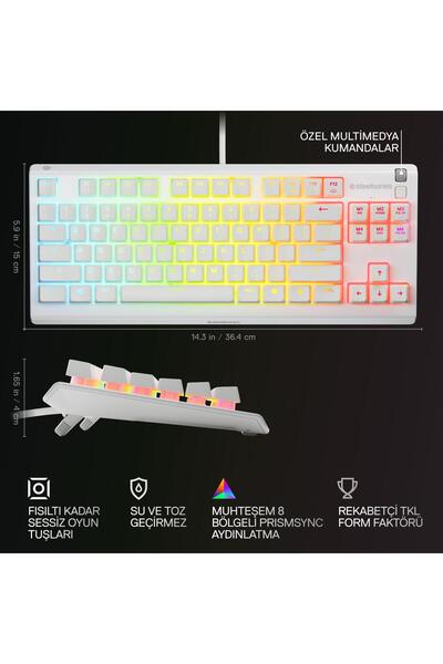 SteelSeries Apex 3 TKL RGB Suya ve Toza Dayanıklı Türkçe Gaming Klavye – Beyaz