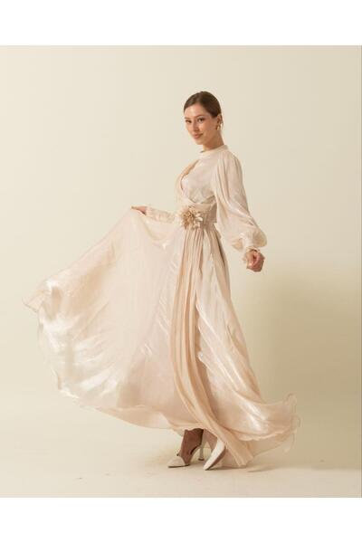 Stilife 3067 Sleeve Pleated Belt Rose Dress