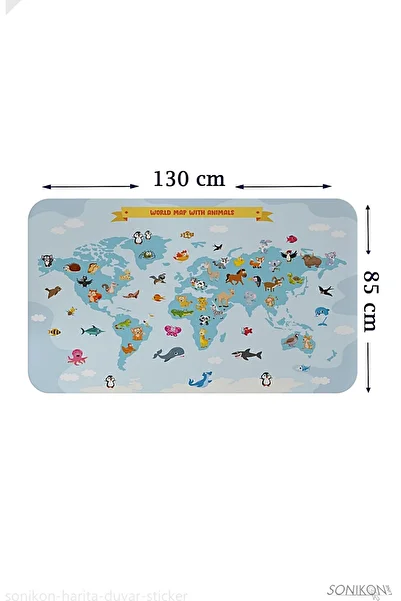 SONİKON LİNE Educational World Map World Atlas Kids Room Wall Sticker, Decorative, 3791