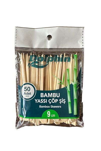 Dolphin Ahşap Yassı Tutamaklı Saplı Çöp Şiş - Boy : 9 Cm. - 50 Adetlik 1 Paket