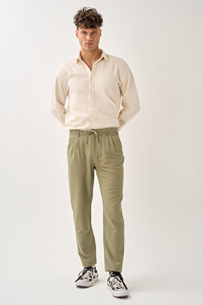 ALEXANDERGARDI Regular Fit Elastic Waist Linen Trousers