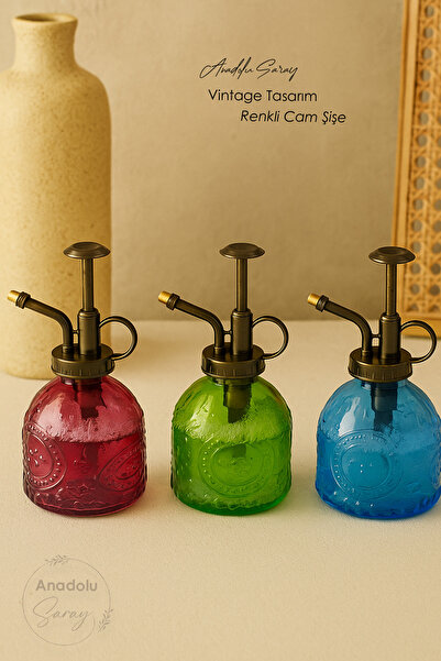 Anadolu Saray Vintage Designed Colored Glass Decorative Bottle Soap Dispenser Plant Watering or Cologne Bottle