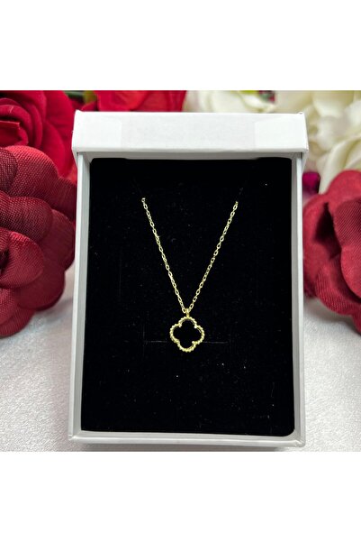 Victoria Yonca Siyah Taşlı Kadın Kolyesi 925 Ayar Gümüş Altın Kaplama 8 mm