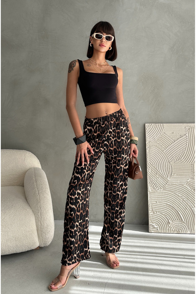 EYYE Leopar Desenli Bürümcük Kumaş Pantolon