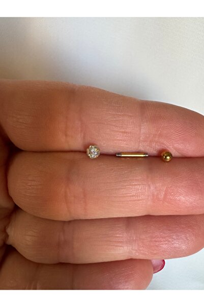 Bylin 316 L Cerrahi Çelik Gold Hologram Taşlı Halter Piercing-Bar Uzunluğu 6mm-1 Adet (top Çap 3mm)