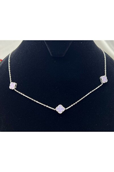 Victoria Van Cleef Yonca 3'lü Beyaz Taşlı Kadın Kolyesi 925 Ayar Gümüş Rodyumlu 8 mm