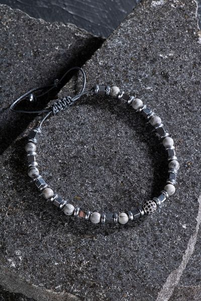 OSMANLI DOĞAL TAŞ Certified Jasper, Hematite Zircon Apparatus Natural Stone Macrame Bracelet