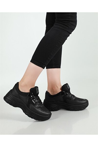 royalmoni حذاء مشي كاجوال أسود برباط للنساء، حذاء رياضي أسود