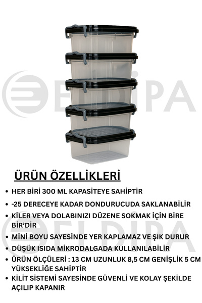ELDİPA 5 Li 300 ml Mini Pantry Storage Container Set Organizer Food Storage Container