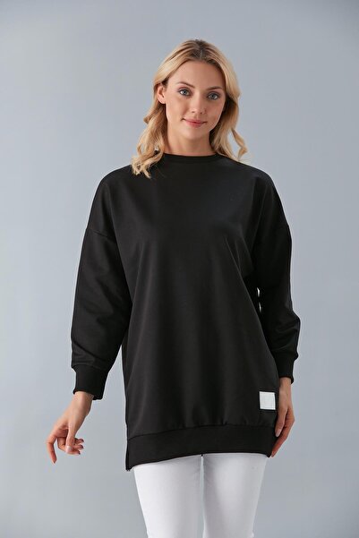 Sortie Femei guler rotund Regular Fit Two Thread Black Color Ba basic unik
