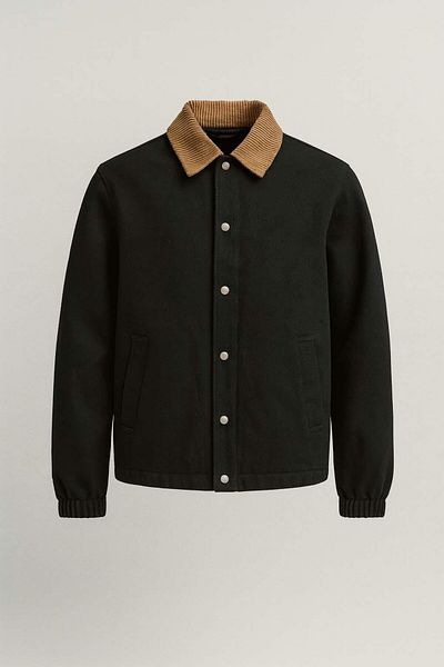 Valiberta Lauri Workwear Style Tok Fabric Men's Comfortable Fit Jacket with Velvet Collar - Black