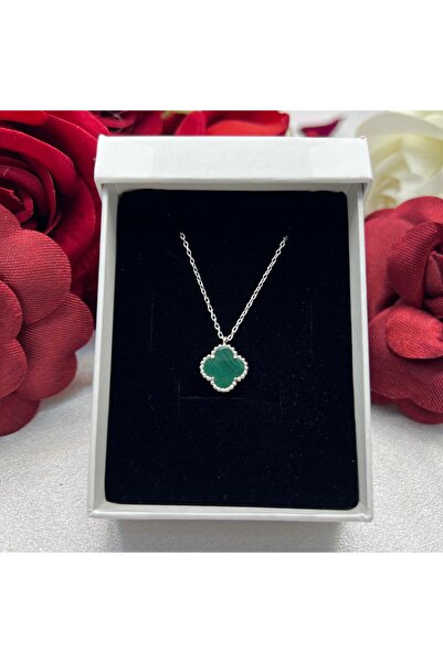 Victoria Van Cleef Yonca Yeşil Taşlı Kadın Kolyesi 925 Ayar Gümüş Rodyumlu 12 Mm