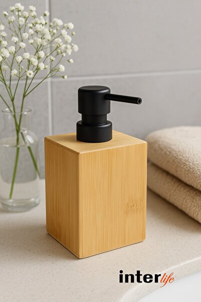 İnterlife Διανομέας υγρού σαπουνιού από μπαμπού Διακοσμητικός διανομέας σαπουνιού σε μποέμικο στυλ Μοντέρνα διακόσμηση κουζίνας 255ML