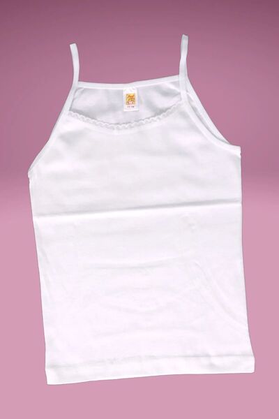 FAAL 334 Tricou pentru fetiță, 100% bumbac, din bumbac pieptănat, cu șnur, cu bretele, alb