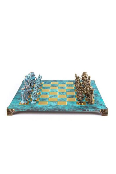 Manopoulos Chess Set Greco-Roman Period Turquoise board blue/brown pieces