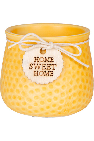 Herdekora Seramik Saksı Home Sweet Home Aksesuarlı Sarı 8,5x7 Cm.