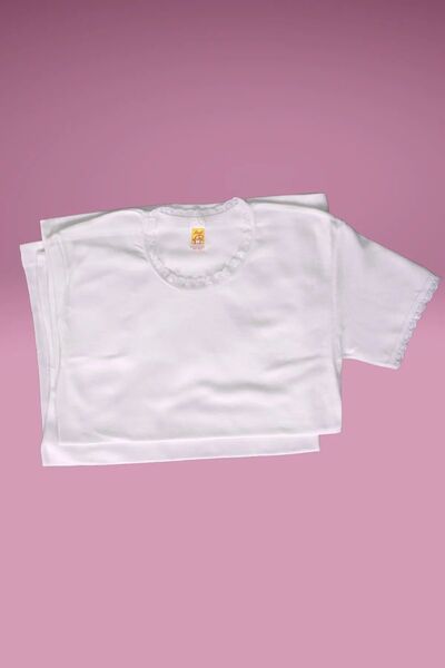 FAAL 344X2 Tricou pentru fetiță, 100% bumbac, pieptănat, cu jumătate de mânecă, din dantelă, alb