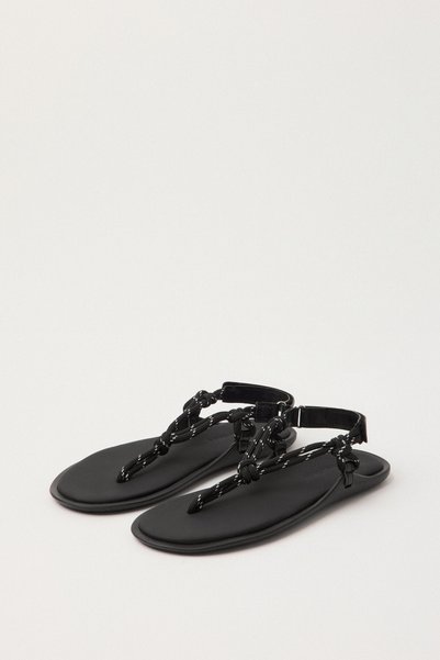 LUTVELIZADE Sandals 2502 - Knotted Flip Flop Rope Black Women's Sandals
