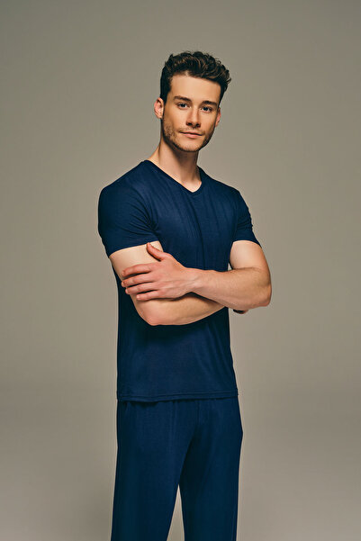 Syah Erkek Modal V Yaka Kısa Kollu T-shirt